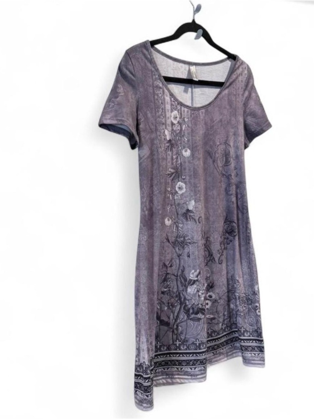 Lavender Floral Print Mini Dress with Scoop Neck - Picture 2 of 4
